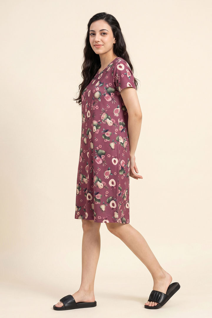 Zivame Buttersoft Fruity Knit Poly Knee Length Nightdress With In Built Slip On Bra - Mesa Rose — image 4